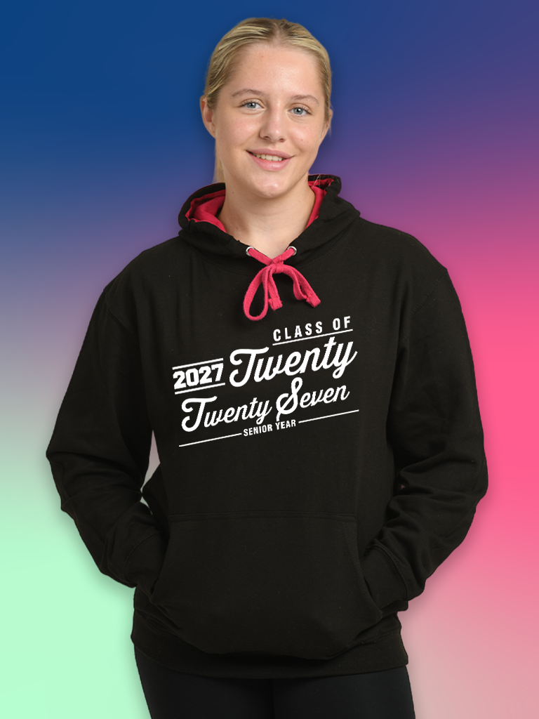 2-tone contrast coloured leavers hoodies